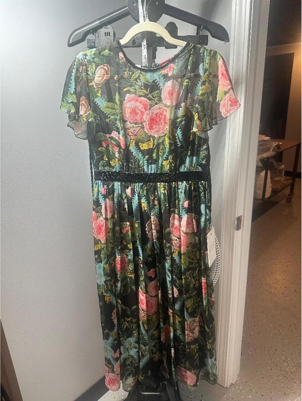 Mac Duggal Floral Midi Dress Size 8 NWT Sheer Overlay Beaded Waist Garden Party - Picture 3 of 5